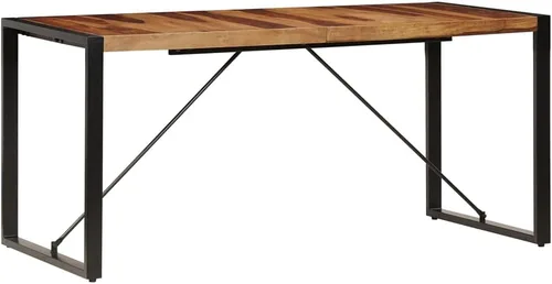 Vista 3 de Solid Sheesham Wood Dining Table Industrial Rectangular Design 63 x 31.5 Inch Brown Polished Finish for Dining Room Kitchen and Indoor Gatherings