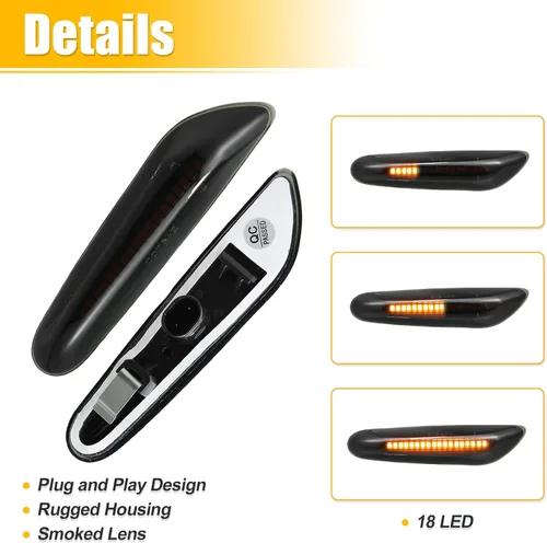 Vista 4 de X AUTOHAUX Señales de giro laterales LED completas para BMW 1 3 5 Serie E36 E46 E60 E87 E90 E92 X1 X3 63133418447 63133418448 Ensamblajes de luz