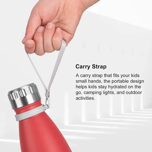Vista 4 de koodee Botella de agua de acero inoxidable de 17 onzas, doble pared aislada al vacío, botella de agua deportiva para niñas, con forma de cola a Rojo