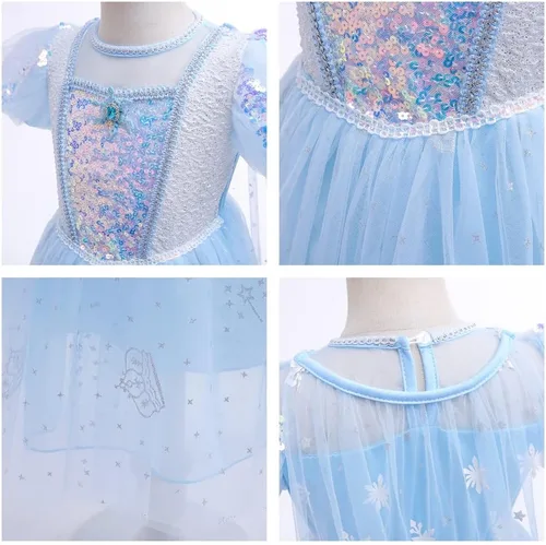 Vista 37 de Frozen - Vestido de princesa Elsa para niñas, disfraz de Halloween, Navidad, cumpleaños, fiesta, vestido de tul con accesorios