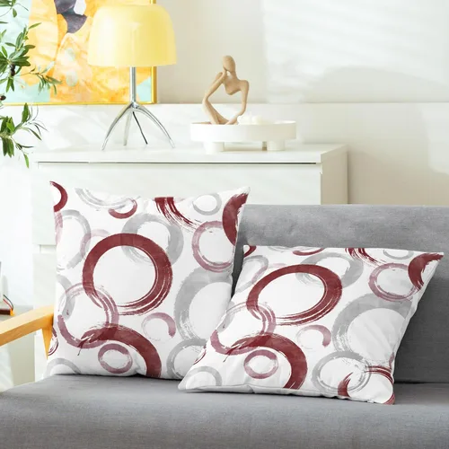 Vista 2 de CaliTime Juego de 2 fundas de almohada decorativas con estampado de círculos geométricos de tinta y lavado, para sofá, cama, decoración de casa