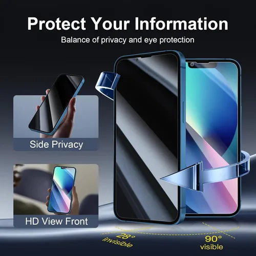Vista 3 de NEW'C 3x Protector de privacidad para pantalla de iPhone 13 (15,49 cm) + 3x Protector de lente de cámara, protección del sensor, película de vidrio