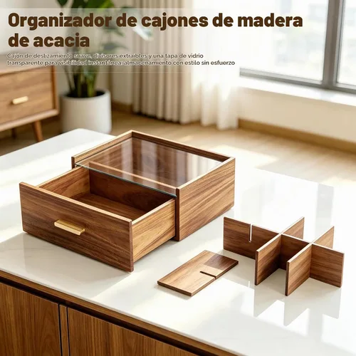 Vista 7 de Alsonerbay Acacia Wood Tea Bag Organizer, Tea Box with Drawer, Natural