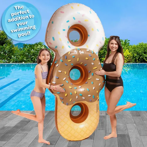 Vista 2 de Flotador inflable gigante XL para 3 personas con cono de helado para piscina, casi 7 pies de largo. Asientos de malla, 4 veces más grueso para más