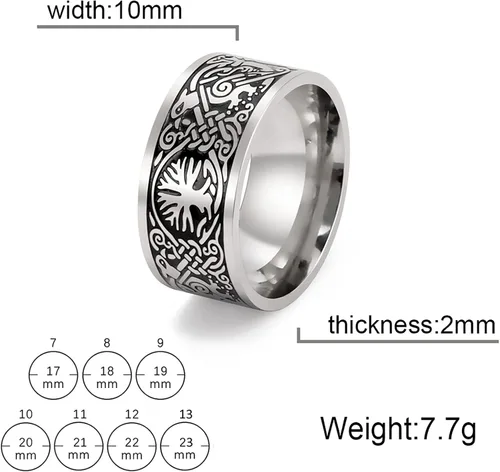 Vista 7 de Anillo de árbol de la vida para hombres, anillos de nudo celta vikingo vintage para hombres, mujeres y adolescentes, amuleto de acero inoxidable