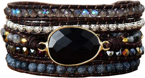 Vista 30 de ZOSOJONA - Pulseras bohemias hechas a mano de piedra natural, que dan vuelta, con cuentas de cristal de turquesa