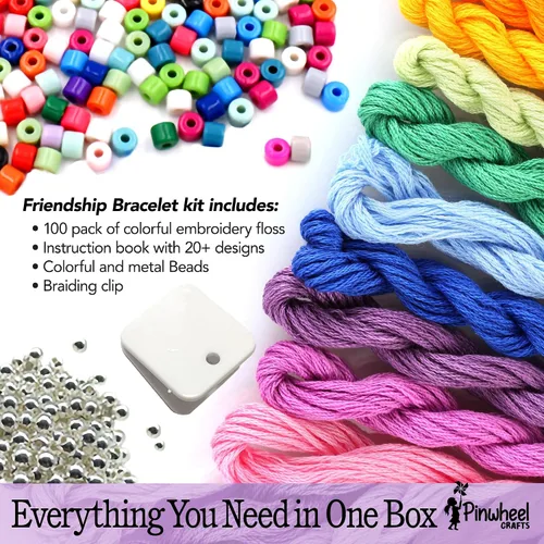 Vista 2 de Kit de Pulsera de Amistad de Pinwheel Crafts – Kit de Fabricación de Pulsera de Hilo DIY para Niñas de 8 a 12 años – 100 Hilos, Cuentas
