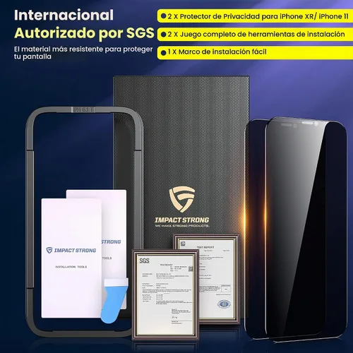 Vista 7 de ImpactStrong Protector de pantalla de privacidad antiespía para iPhone 11 / iPhone XR (6.1 pulgadas), vidrio templado 9H, resistente a roturas