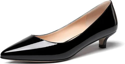 Vista 2 de MODENCOCO Zapatos de tacón bajo de patente sólido para mujer de 1.5 pulgadas