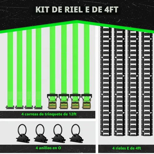 Vista 2 de Trekassy Kit de riel E Track de 4 pies con 4 correas de trinquete y 4 juntas tóricas, riel electrónico negro resistente para remolques, furgonetas