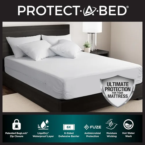 Vista 2 de Protect-A-Bed AllerZip - Funda de colchón con cremallera, a prueba de insectos y ácaros, protector de colchón de seis caras, 100% impermeable