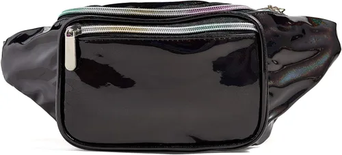 Vista 2 de Riñonera de arcoiris, holográfica, dorada, negra, de tiburón, para mujeres, niñas, paara fiesta o festival), CT-0002