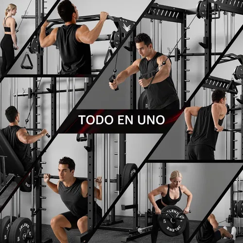 Vista 5 de JELENS M21 - Máquina Smith, jaula de potencia multifunción con sistema de cruce de cable de polea doble, banco de sentadillas todo en uno de 907 kg