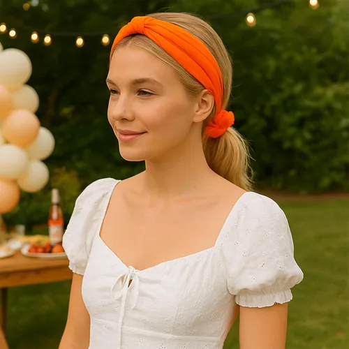 Vista 2 de Juego de diadema y coletero naranja – Accesorios para el cabello a juego para mujeres y niñas