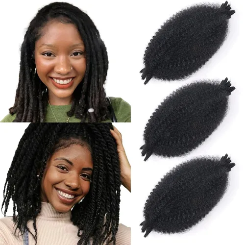 Vista 45 de Cabello afro trenzado elástico de 16 pulgadas, paquete de 3 marley twist para rastas falsas, trenzas rizadas de mariposa, cabello trenzado marley