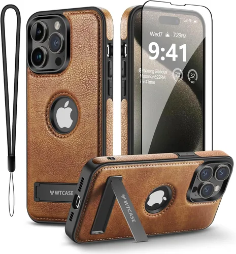 Vista 19 de WTCASE Funda magnética de cuero para iPhone 15, soporte invisible integrado [Compatible con Magsafe] Funda protectora delgada con soporte plegable