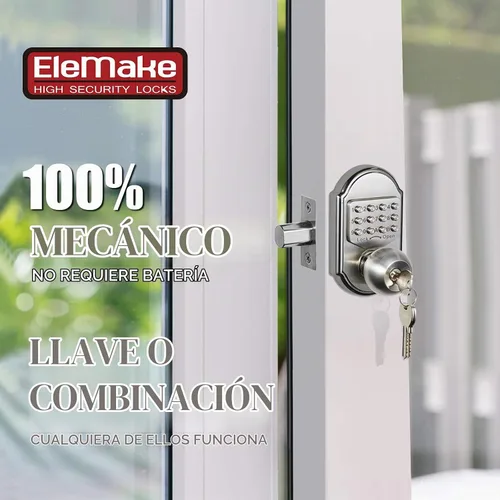 Vista 2 de Cerradura de puerta de entrada sin llave, cerrojo de acero inoxidable 304, combinación digital mecánica, doble seguridad (código de paso o llaves)