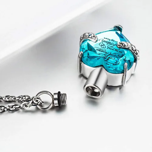 Vista 5 de XIUDA Collar de urna de cristal con piedra natal, colgante de recuerdo conmemorativo, soporte de ceniza, joyería de cremación para cenizas
