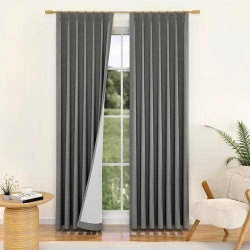 Vista 9 de YZ HOME Cortinas opacas con pliegues pellizco de lino texturizado de 102 pulgadas de largo, 2 paneles para dormitorio, pestañas traseras con riel