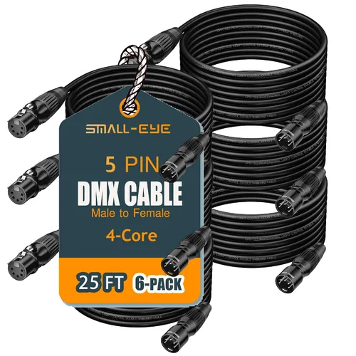 Vista 13 de SMALL-EYE Cable DMX de 5 pines, paquete de 6 unidades, cable DMX512 de 4 núcleos macho a hembra para iluminación de escenario (3 pies)