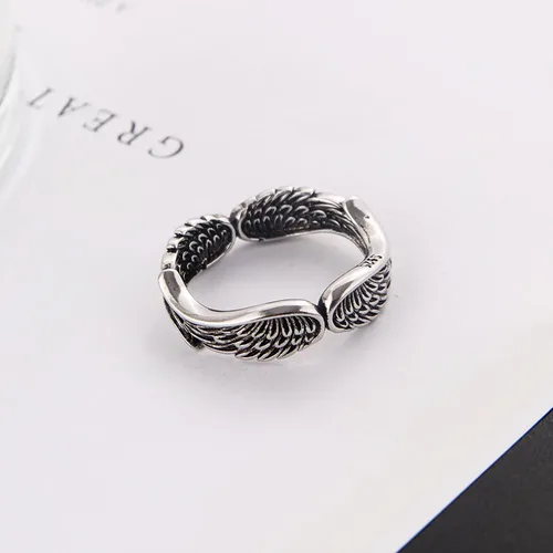 Vista 5 de Anillo de ala de ángel chapado en plata de ley 925, anillo minimalista personalizado para mujer, 6, Cobre, plata