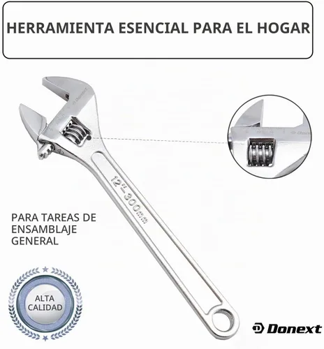 Vista 2 de Llave ajustable de 12 pulgadas Herramienta de mano profesional CR-V Llave de plata