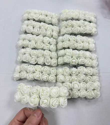 Vista 9 de 144pcs 12 colores mini flores artificiales rosas cabezas y tallo suave
