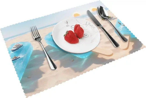 Vista 10 de Rectangular Placemats Set of 4, Heat Resistant Aurora Printed Kitchen Dining Table Mats