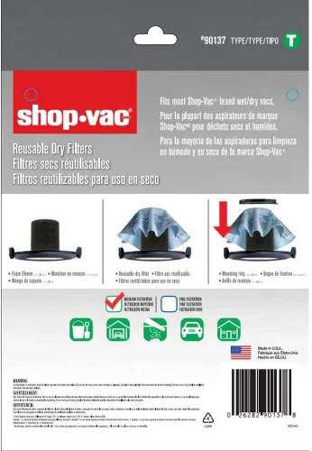 Vista 2 de Shop Vac - 3 filtros reutilizables para uso en seco 90137