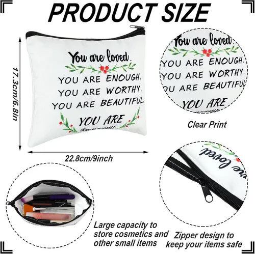 Vista 5 de Pinkunn 10 bolsas de cosméticos inspiradoras para niñas, regalos de la semana de CNA a granel You Are Loved You Are Suficiente, bolsa de cosméticos
