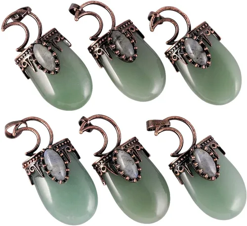 Vista 3 de Nupuyai Colgante de piedra de cristal curativo vintage para mujeres y hombres, collar único de luna ovalada, joyería de labradorita