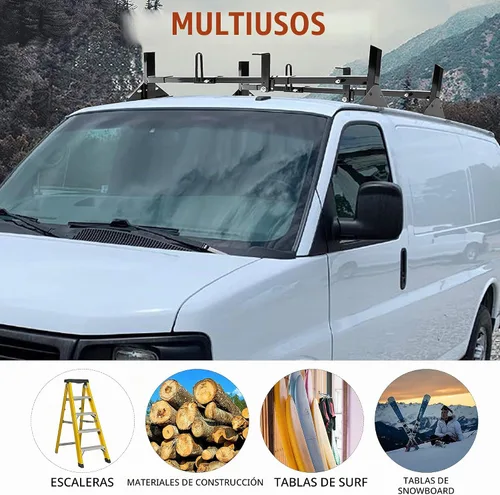 Vista 4 de HECASA 700 libras universal de 2 barras de montaje en techo de tamaño completo Vans compatibles con Chevy Express, Ford E-Series GMC Savana, 68 a 75