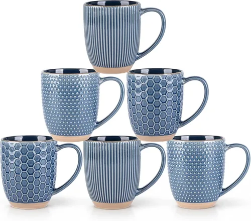 Vista 12 de GBhome Juego de 4 tazas de café grandes hechas a mano, juego de tazas de Negro