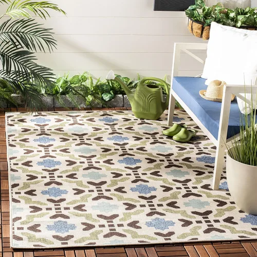 Vista 12 de SAFAVIEH Alfombra lavable al aire libre Veranda Collection – Alfombra de pasillo de 2 pies 3 x 8 pies, color crema y aguamarina, no desprende pelusa