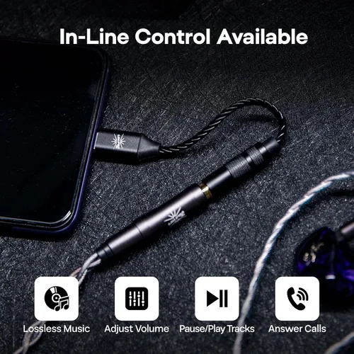 Vista 6 de Linsoul Kiwi Ears AD1 Tipo-C a 0.138 in Cable adaptador DAC de auriculares hembra USB C a Aux IEM Dongle con chip KT02H20, alta resolución