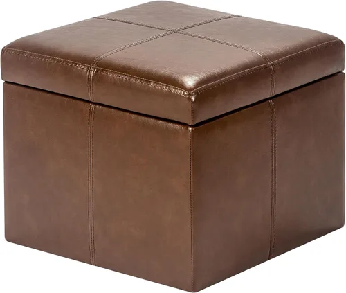 Vista 22 de Adeco Otomana moderna de cuero con ruedas, otomana cuadrada negra rodante de 18.8" con almacenamiento, taburete de tocador tapizado acolchado