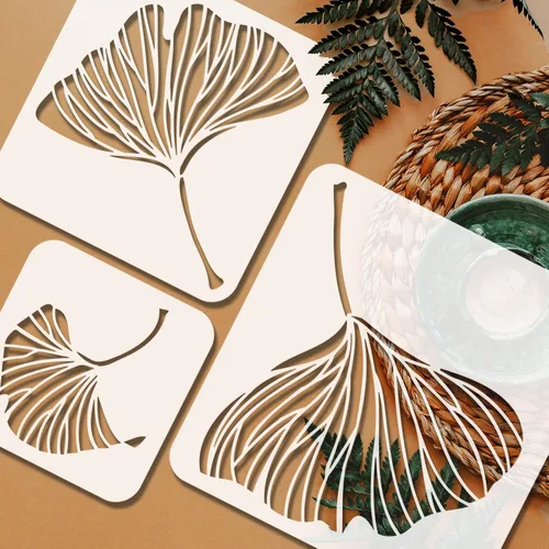 Vista 3 de FINGERINSPIRE 5 plantillas de pintura de Ginkgo Biloba de 3.9/5.9/7.87/9.8/11.8 pulgadas, plantilla de dibujo con patrón de hojas reutilizables