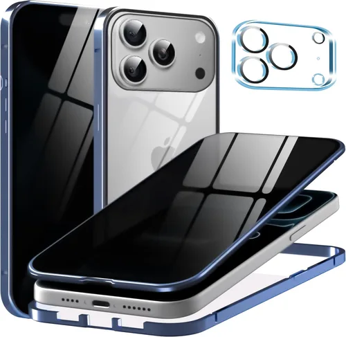 Vista 14 de Funda de privacidad de metal de titanio para iPhone 16, protector de pantalla de privacidad integrado y protector de lente de cámara, adsorción