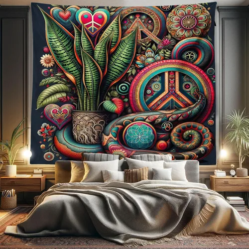 Vista 107 de Ambesonne Tapiz de hongos, atmósfera psicodélica, escena astral estrellada con motivos orientales trippy, decoración de tela para colgar en la pared
