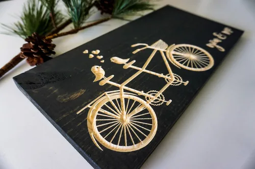 Vista 4 de Love Birds Tandem Bike Wood Sign Carved Wood Plaque