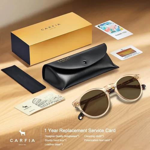 Vista 49 de CARFIA Gafas de sol redondas de acetato para hombre, polarizadas, protección UV, gafas de sol clásicas retro CA5289L