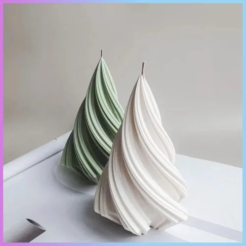 Vista 3 de Molde de vela de silicona con columna curvada geométrica cónica 3D, molde en forma de cono en espiral 3D de 3.5 pulgadas para hacer velas, aroma