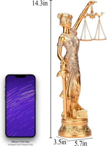 Vista 2 de BRABUD Estatua de resina para dama de la justicia, diosa griega romana de la justicia, 14.3 pulgadas de alto, estatua de ley, estantería de oficina
