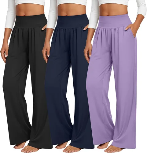 Vista 124 de Neer - Conjunto de 3 pantalones de yoga de pierna ancha para mujer - Pantalones deportivos cómodos, holgados, de cintura alta y casuales