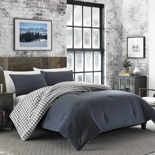 Vista 5 de Eddie Bauer - Juego de funda de edredón individual, ropa de cama reversible de algodón con funda a juego, elegante y lujoso juego de ropa de cama