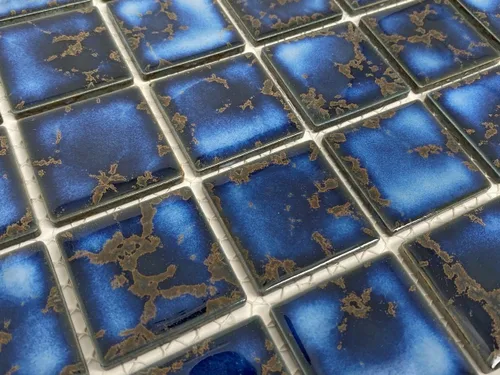 Vista 5 de Tenedos Azulejo de mosaico de porcelana con patrón cuadrado azul calacatta de 2 x 2 de alta calidad para cocina, azulejos de piscina, ducha de baño