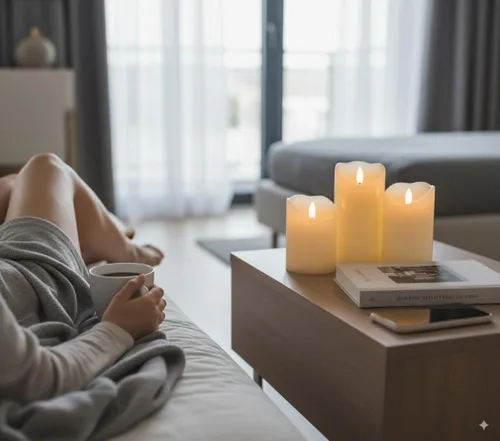 Vista 4 de VENTA Juego de 3 velas de pilar de marfil cálido Velas de cera real operadas por baterías con llama parpadeante Decoración atemporal para todo