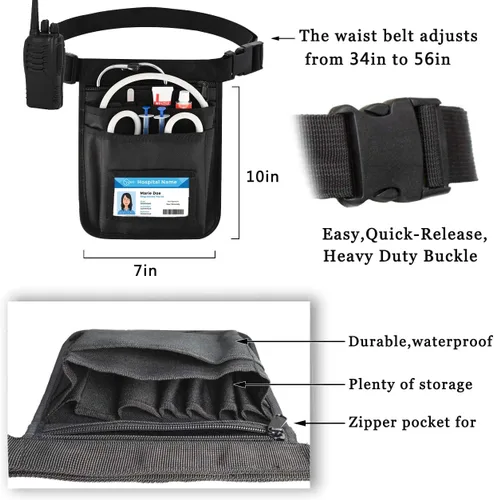 Vista 2 de Riñonera de enfermera médica, cinturón de herramientas de enfermería para mujeres, bolsas de enfermería para suministros de trabajo con organizador