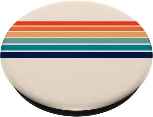 Vista 2 de Diseño abstracto de rayas retro de los años 70, diseño vintage con texto "Love PopSockets", agarre y soporte para teléfonos y tabletas, Negro