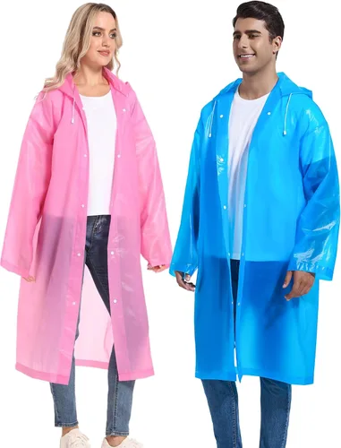 Vista 29 de 2 abrigos de lluvia de Borogo para adultos, chaquetas de lluvia reutilizables para hombres y mujeres